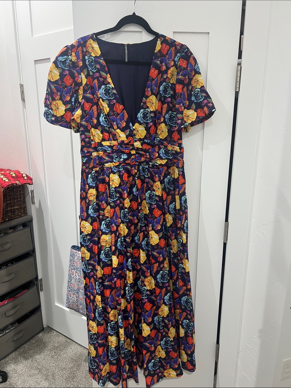 Anthropologie Navy Maxi Dress with Multicolor Floral Print
